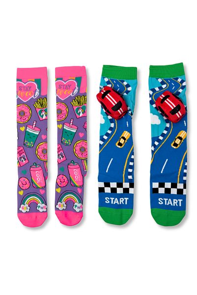glitters Funky 3D High Socks for Kids & Teens – Fun Socks - Sweets & Racing Car