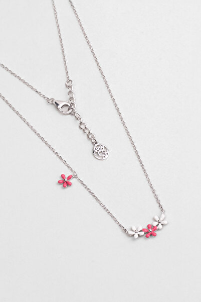 So CHIC... Aztek Çiçeği 18 Ayar Beyaz Altın Kaplama 45 Cm Gümüş Kolye