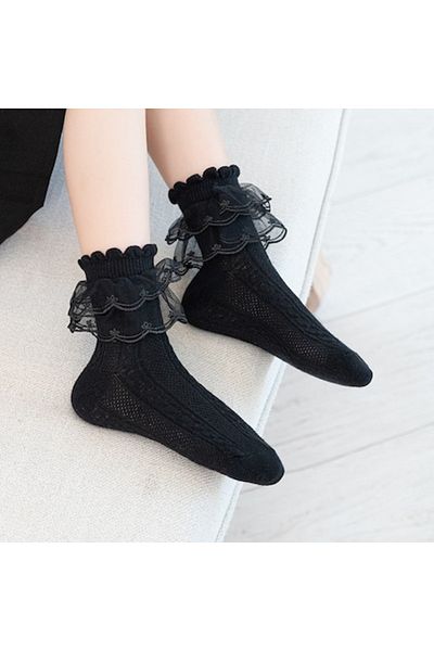 Mixbo Socks with Tulle Ruffles for Girls, Black, MIXBO, 3-4 Years