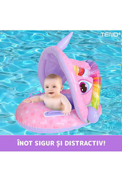 Teno Βρεφικό κολυμβητήριο Teno® με σκίαστρο, μοτίβο μονόκερου, αφαιρούμενο σκίαστρο, 3-36 μηνών, μωβ