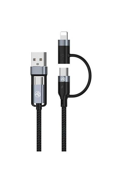 TELLUR Cablu 4 în 1 USB/Type-C la Type-C (PD65W)/Lightning (PD20W), 1m, negru