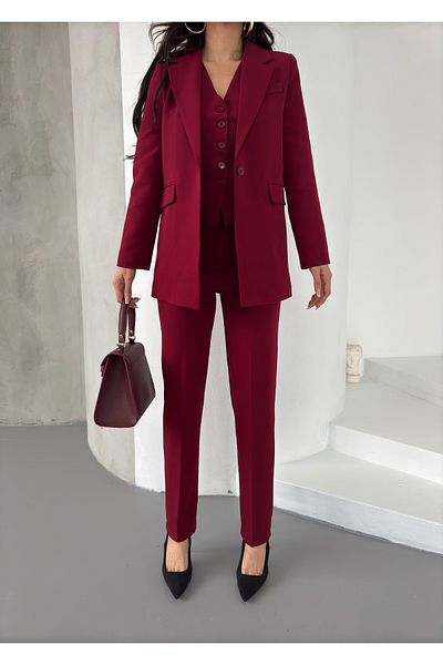 Moda İkra Jacket Vest Slim Leg Pants Waist Elastic Detail 3 Piece Suit