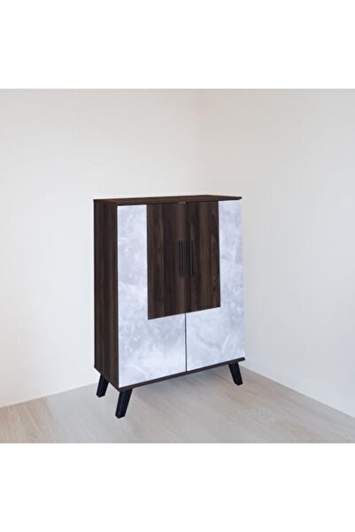 BAITY Two-Door Wooden Shoe Cabinet, Dark Brown and Gray