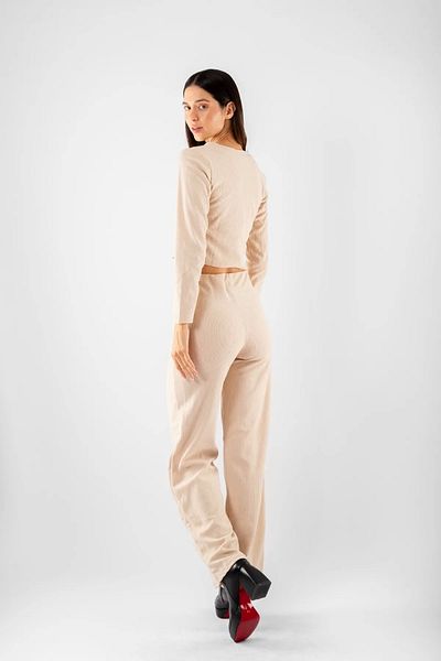 Bak Moda Button Detailed Basic Knitwear Beige Cardigan Trousers Set
