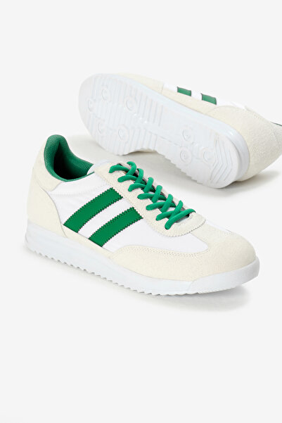 Tonny Black Unisex Beyaz Yeşil Termo Taban Çift Şeritli Bağcıklı Spor Ayakkabı