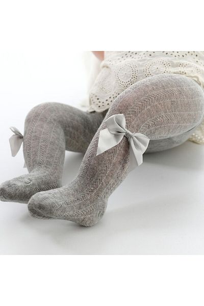 Mixbo Tights for Girls with Bow, Gray 4-6 Years,