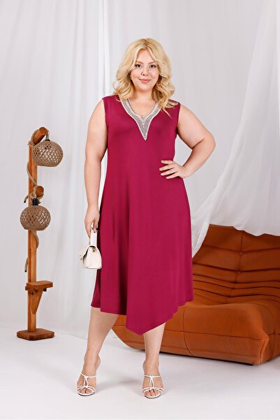 Siyezen Plus Size Lace Collar Cotton Lycra Dress