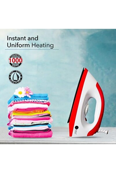 Afra Dry Iron, 1000W, White/Red, Non-stick Base, Indicator Light, Overheat Protection