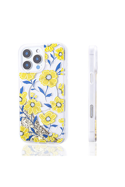 noktaks iPhone 12 Pro Compatible Case Liquid Glitter Printed Transparent Back Surface Mossa Silicone Cover-Gray-T35561