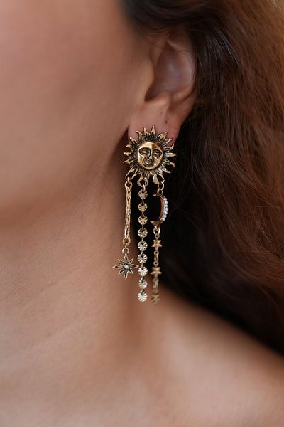 Ladies&Gentlemen Moon and Sun Model Asymmetric Bohemian Earrings