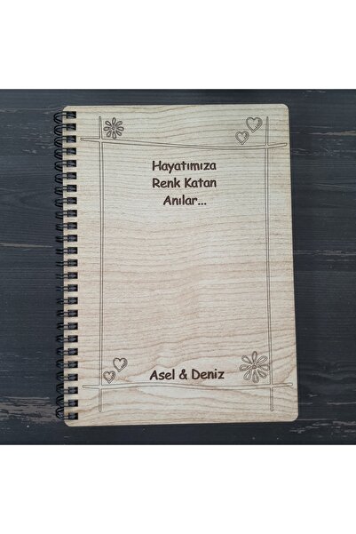 SUN LAZER Kişiye Özel Ahşap Kapaklı Anı Defteri - Spiral Ciltli A5 Defter Bir...