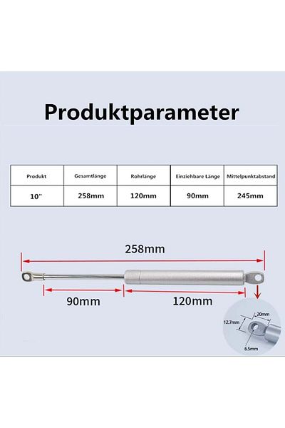 Vencede Set of 2 furniture dampers, 60 N, metal, silver, 258 mm