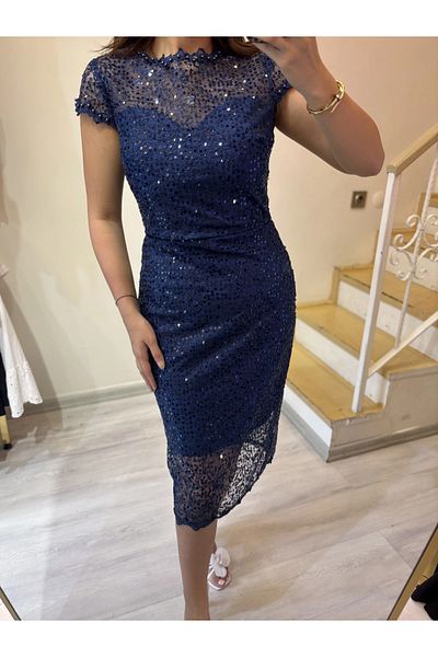 ROSSA Lace Belted Evening Dress