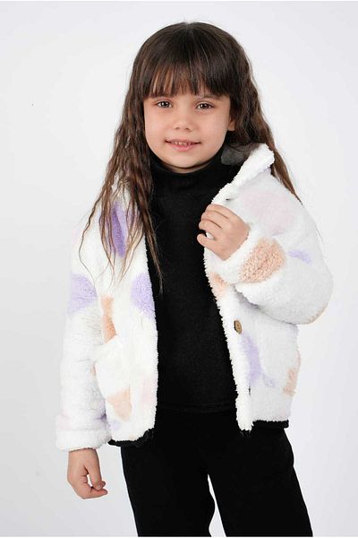 DUBLİNO KİDS Girl's Heart Welsoft Single Top Plush Sweatshirt Cardigan Jacket