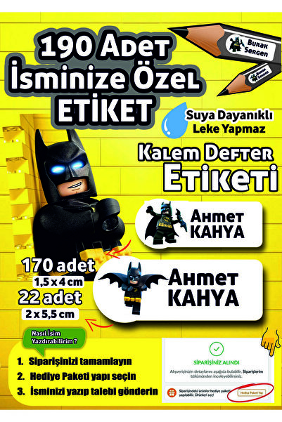 Joyygift Kişiye Özel İsim Etiketi İsimli Sticker Batman Kalem Defter Kitap Ok...