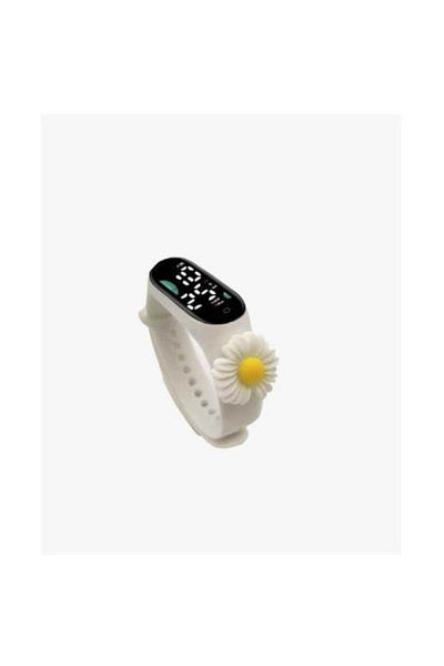 Mixbo Ceas pentru copii Mixbo, brățară reglabilă din silicon, cadran digital, temă florală, alb