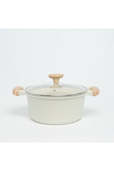 VAV GET 24 CM Casserole with Lid – Ceramic Non-Stick Lattice Series, Cream White