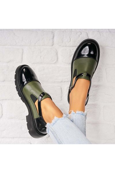 Joana Women's Casual Green Shoes Made of Ecological Patent Leather Mina