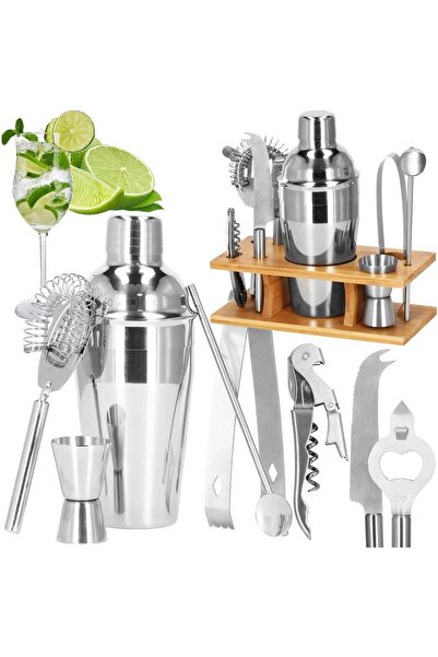 SERSIMO Cocktail Shaker Kit for bartenders 550ml, KI22, bamboo stand, 9 pieces