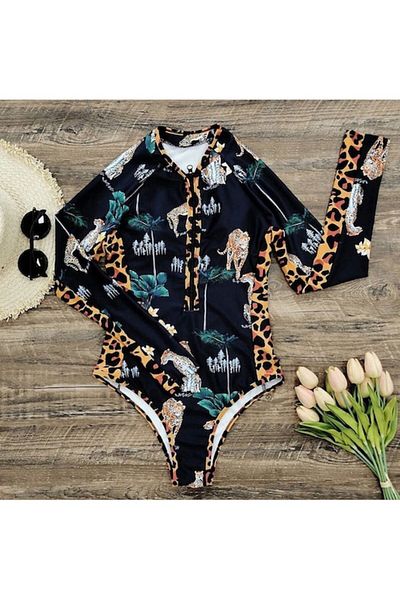Mixbo Mixbo One Piece Swimsuit, Scuba, Long Sleeve, Tiger Style, size M