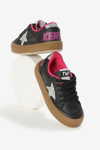 Tonny Black Παιδικά Unisex Μαύρα Ασημί Thermo Sole Star Λεπτομερή αθλητικά παπούτσια με κορδόνια και Velcro