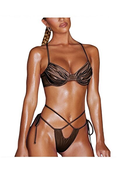 Mixbo Two-Piece Swimsuit, Brown, Size L