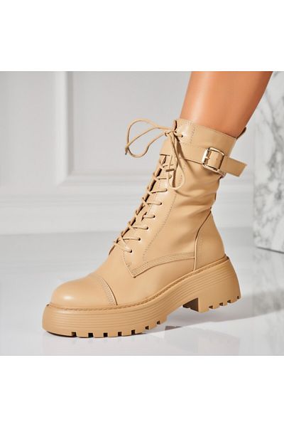 Joana Women's Khaki Fur-lined Boots Made of Sufi Eco-Leather