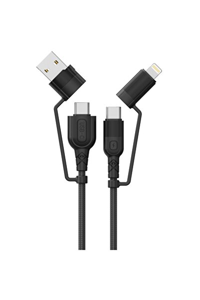 lemontti Cablu Fisheye 4 în 1, USB-A și Type-C la Type-C, Lightning, PD, 60W, 1.2m, Negru