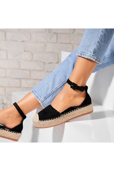 Joana Women's Black Espadrilles Made of Eco-Suede Leather Eastyn