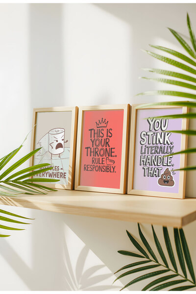 21mxm Set de 3 tablouri pe pânză cu citate amuzante pentru baie – Artă murală...