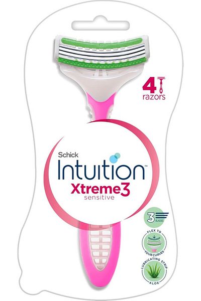 INTUITION Xtreme3 Disposable Razor for Women, 4 Pack,Suitable for Sensitive Skin,3 Ultra thin blades