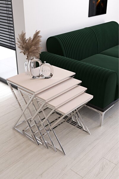 Nies Aksesuar Masal 4'lü Kare Zigon Gümüş Kaplama Krem Mebran