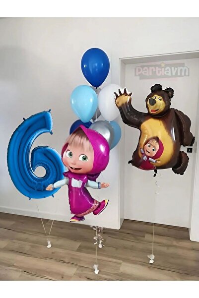 PARTİAVM مجموعة بالونات على شكل دب ماسا والدب الأزرق من عمر 6 سنوات مجموعة با...
