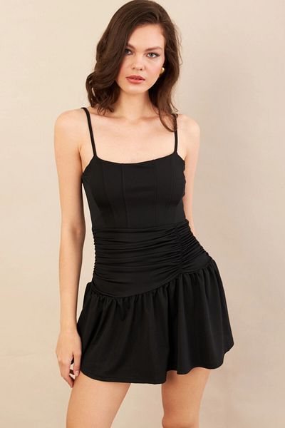 Cool & Sexy Women's Black Draped Mini Dress Dcf080