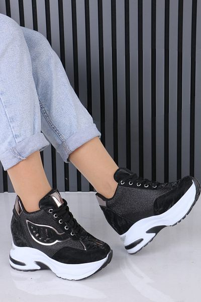 OBAY LİFE Women's Black White Skin Mirror 10 cm Hidden Heel Orthopedic Sports Shoes Nbr4102