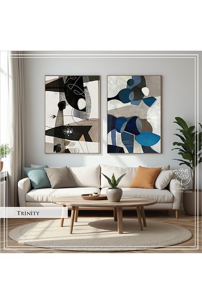 Tablomtr Set de 2 picturi decorative cu cadru metalic imprimat digital cu sticlă - Trinity