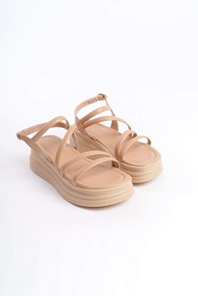 Joy Ayakkabı Natalie Thin Buckle Ribbon Detailed Orthopedic Sole Women's Sandals Ctt - Skin