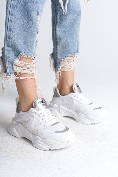 Joy Ayakkabı Tokyo Lace-Up Orthopedic Sole Knitwear Detailed Women's Sports Shoes Tbt - White/Gray