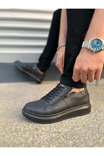 Joy Ayakkabı Jy155 Warrior Lace-Up and Zipper Skin Men's Casual Sneaker Shoes Cst - Black