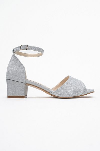 ALPELLİ ByAlp Women's Silver Glitter Short Heeled Comfortable Evening Dress Shoes