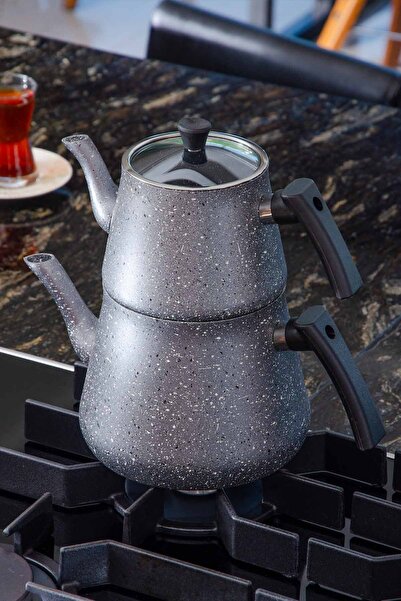 Le murano طقم إبريق شاي بطبقة جرانيت كبيرة من بونجور باللون الرمادي