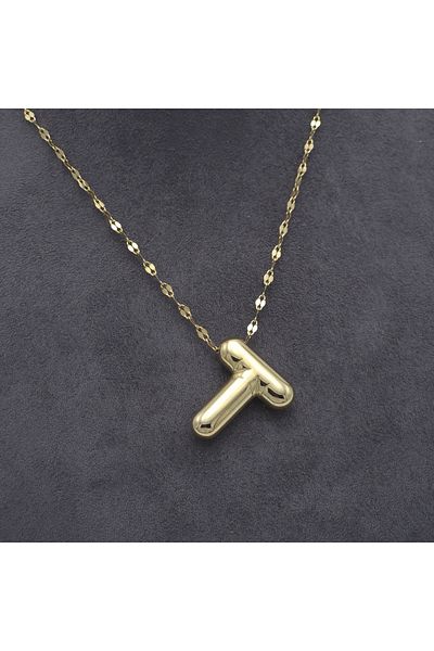 Janset T Letter Steel Necklace - Balloon Letter Necklace