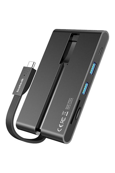 inateck Hub USB C 9 porturi, Hub tip C cu port Ethernet, port 4K HDMI si VGA, 2 porturi USB 3.0, cit