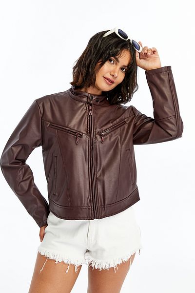 CHOS7N Women's Leather Jacket Niche Compact Design Coats Daily Use Zipper Judge Collar Stylish Jacket