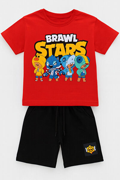 Uğur bebe Brawl Stars Patterned 100% Cotton Boy Shorts Suit with Pocket and Laces 3-4 Years