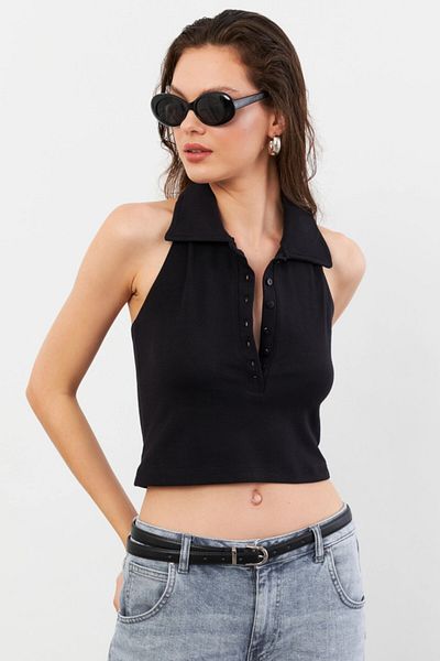 Cool & Sexy Women's Black Backless Buttoned Blouse Lpp1246-90