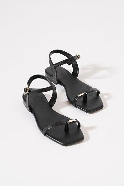 Moda Pie Sandale de damă Vekta Flip Flop cu detaliu de cataramă piele neagră