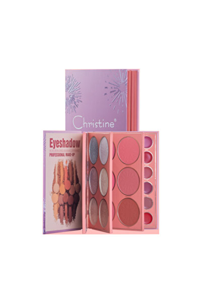 Christine دفتر ألوان ٤ في ١ ظلال عيون + هايلايتر + أحمر خدود + أحمر شفاه CH-K...