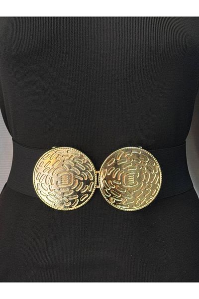 Kemerix Women's Gold Buckle Elastic Waist Belt Corset