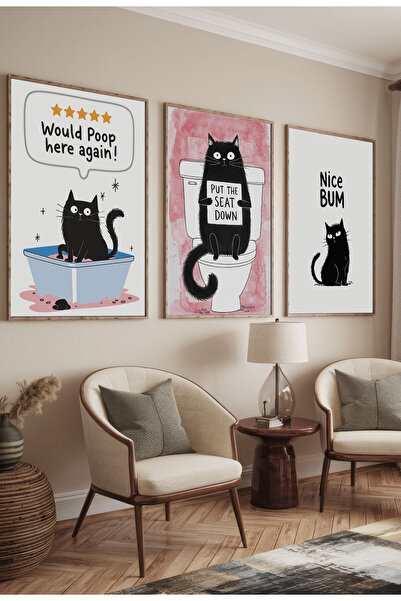 21mxm Set de 3 tablouri pe pânză cu citate amuzante pentru baie – Artă murală cu umor la toaletă, poster cu animale ciudate pentru casă